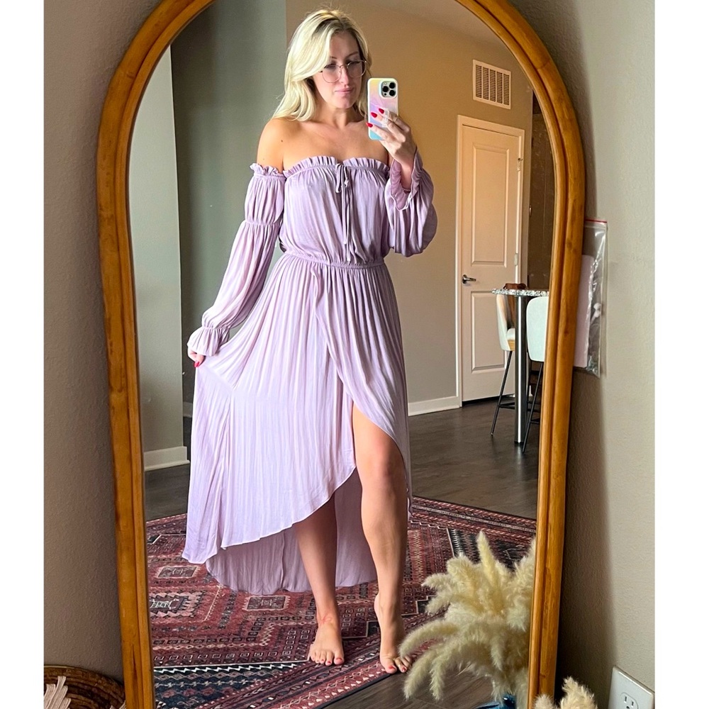 Lavender Long Sleeve Wrap-type Dress